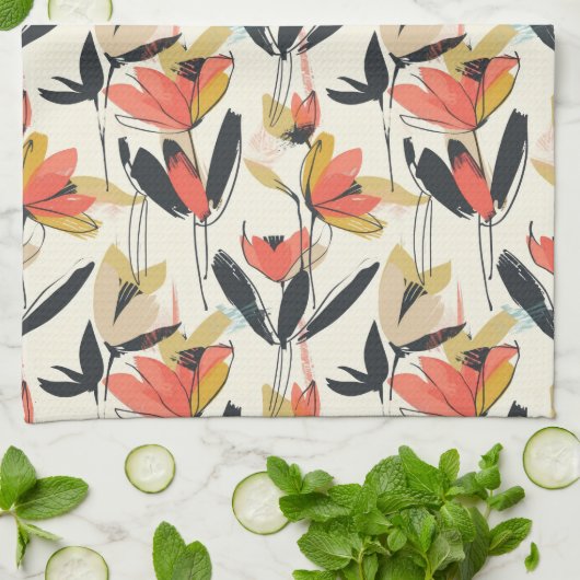 Modern Abstract Spring Floral Kitchen Towels Theedoek (Gevouwen)