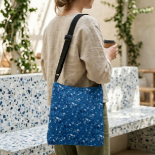 Modern Abstract Steen Blauwe Terrazzo Patroon Crossbody Tas