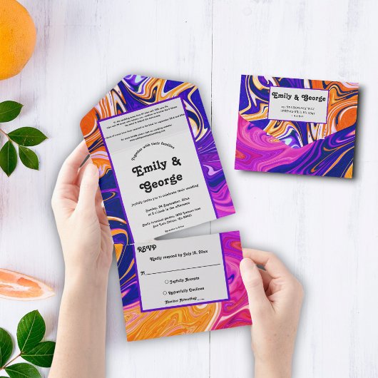 Modern Abstract Stijlvol Galaxy Wavy Chic Wedding All In One Uitnodiging