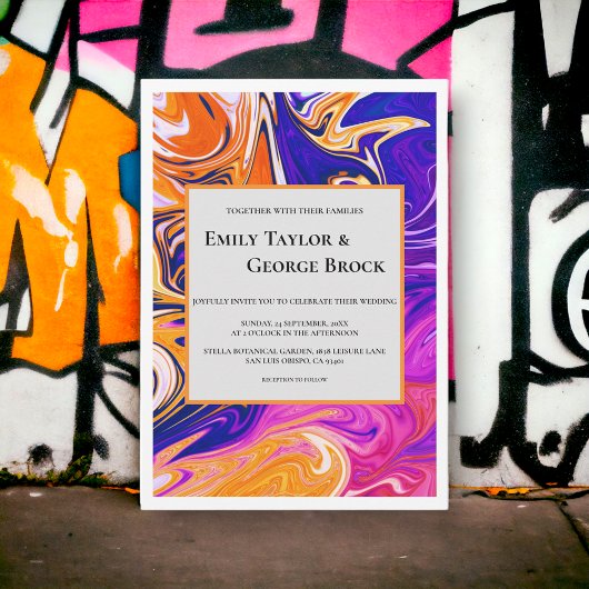 Modern Abstract Stijlvol Galaxy Wavy Chic Wedding Kaart