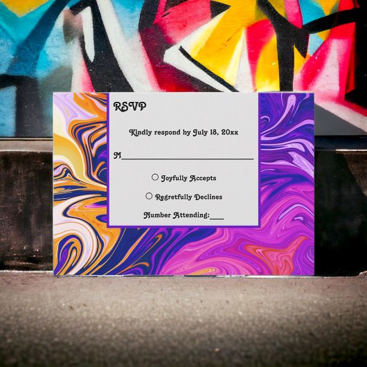 Modern Abstract Stijlvol Galaxy Wavy Chic Wedding RSVP Kaartje