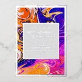 Modern Abstract stijlvol galaxy Wavy Silver Weddin Folie Uitnodiging (Voorkant)