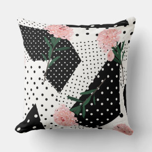 Modern Abstract Stip en Roze Bloemen Kussen