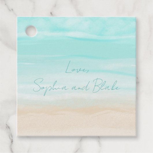 Modern Abstract strand gepersonaliseerde bruiloft Bedankjes Labels (Voorkant)