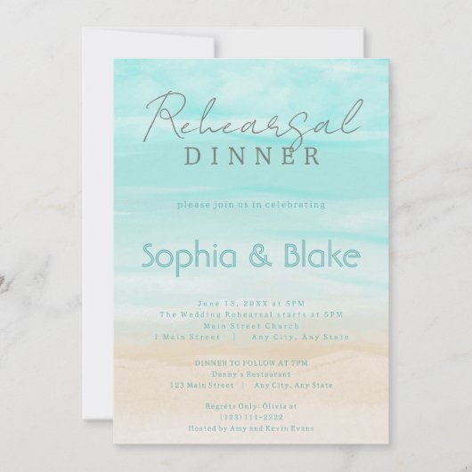 Modern Abstract Strand Huwelijksrepetitie Diner Kaart (Voorkant)