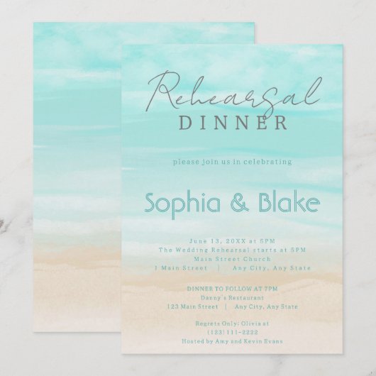 Modern Abstract Strand Huwelijksrepetitie Diner Kaart (Voorkant / Achterkant)
