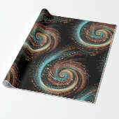 Modern Abstract Swirl Stippen Blauw Ginger Zwart Cadeaupapier (Uitgerold)
