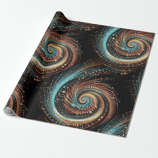 Modern Abstract Swirl Stippen Blauw Ginger Zwart Cadeaupapier (Uitgerold)