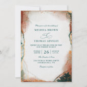 Modern Abstract Teal Foil Budget QR Code Wedding Kaart (Voorkant)