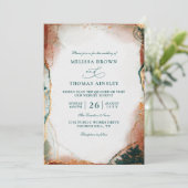 Modern Abstract Teal Foil Budget QR Code Wedding Kaart (Staand voorkant)