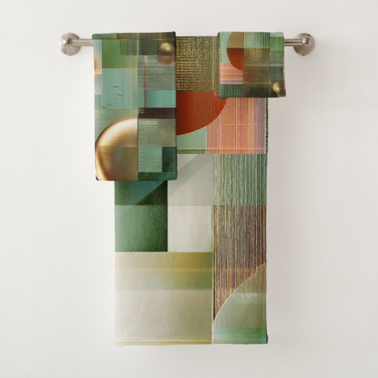 Modern Abstract Teal Green Gold Pattern Bad Handdoek (Insitu)
