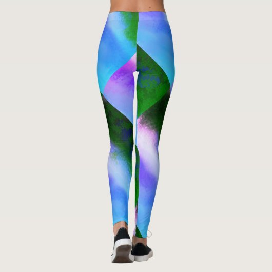 MODERN abstract tekenen in blauw-paars-groen-mozaï Leggings (Achterkant)