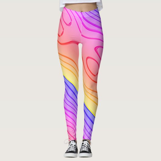 MODERN abstract tekenen in-diep-roze-geel-blauw Leggings (Voorkant)