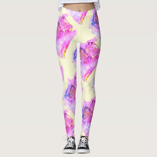 MODERN abstract tekenen in geel-lichtroze-paars Leggings (Voorkant)