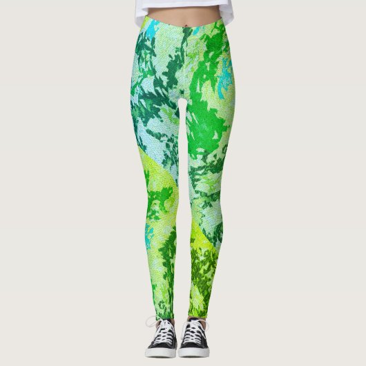 MODERN abstract tekenen in groen-blauw-geel- Leggings (Voorkant)