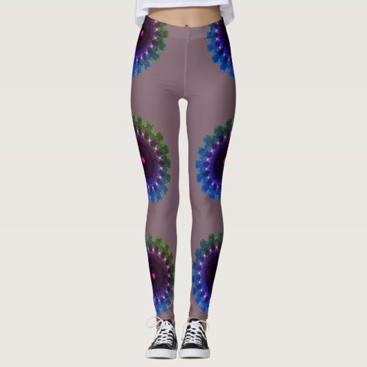 MODERN abstract tekenen in kleur: #7D616C-blauw-ro Leggings (Voorkant)
