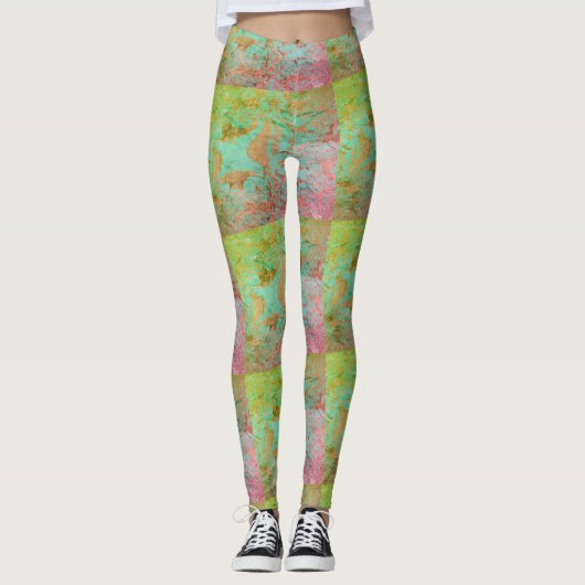 MODERN abstract tekenen in lichtgroen-roze Leggings (Voorkant)