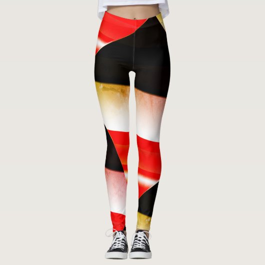 MODERN abstract tekenen in zwart-wit-rood-geel Leggings (Voorkant)