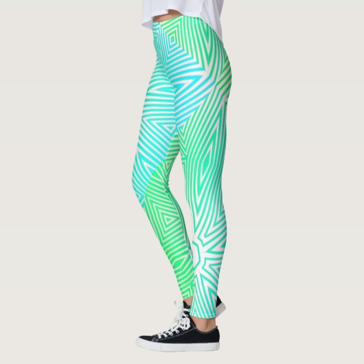MODERN abstract tekenen van wit-groen-blauw-mozaïe Leggings (Links)