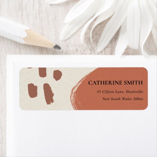 MODERN ABSTRACT TERRACOTTA RED KRAFT ADRES ETIKET (Insitu)