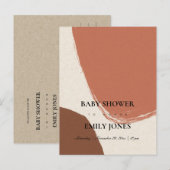 MODERN ABSTRACT TERRACOTTA RED KRAFT BABY SHOWER UITNODIGING BRIEFKAART (Voorkant / Achterkant)