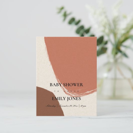 MODERN ABSTRACT TERRACOTTA RED KRAFT BABY SHOWER UITNODIGING BRIEFKAART (Staand voorkant)