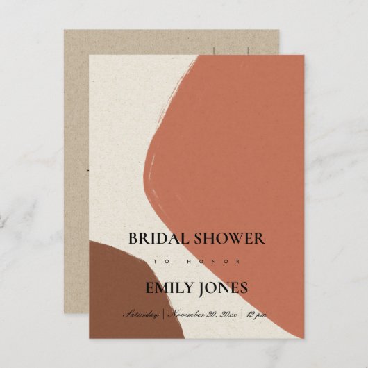 MODERN ABSTRACT TERRACOTTA RED VRIJGEZELLENFEEST UITNODIGING BRIEFKAART (Voorkant / Achterkant)