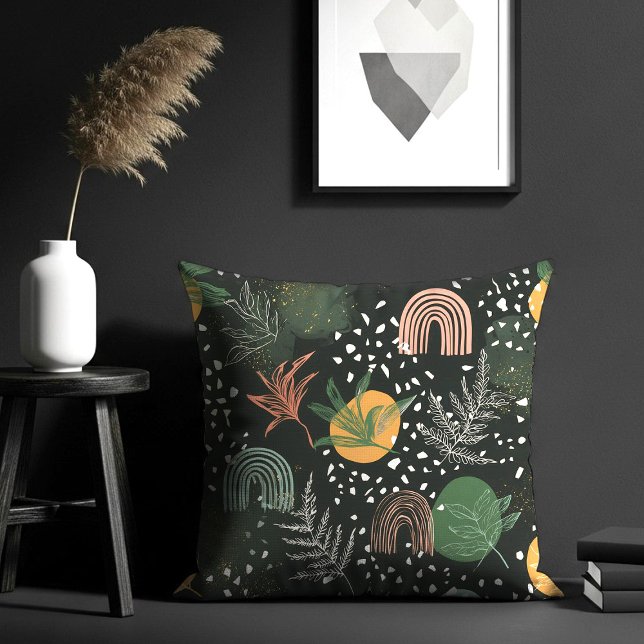 Modern Abstract Terrazzo & Botanical Collage  Kussen (Creator heeft geüpload)