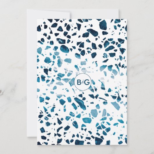 Modern Abstract Terrazzo Mosaic Blue, sla de datum Save The Date (Achterkant)