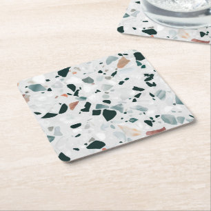 Modern Abstract Terrazzo Patroon Kartonnen Onderzetters