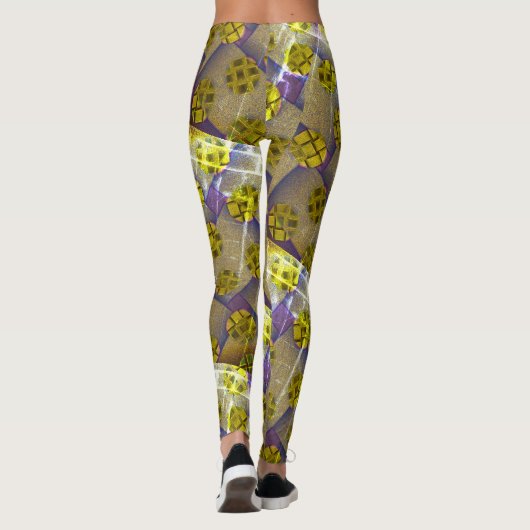 MODERN abstract trekken in-bruin-diep geel-licht Leggings (Achterkant)