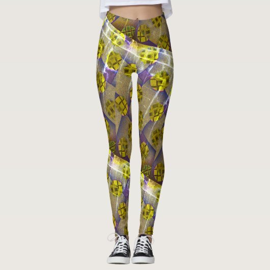 MODERN abstract trekken in-bruin-diep geel-licht Leggings (Voorkant)