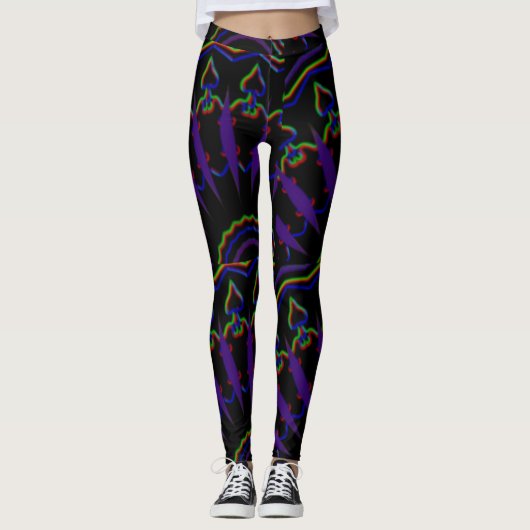 MODERN abstract trekken in zwart-licht-paars-mozaï Leggings (Voorkant)