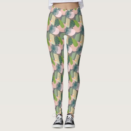 Modern Abstract tropisch patroon Leggings (Voorkant)