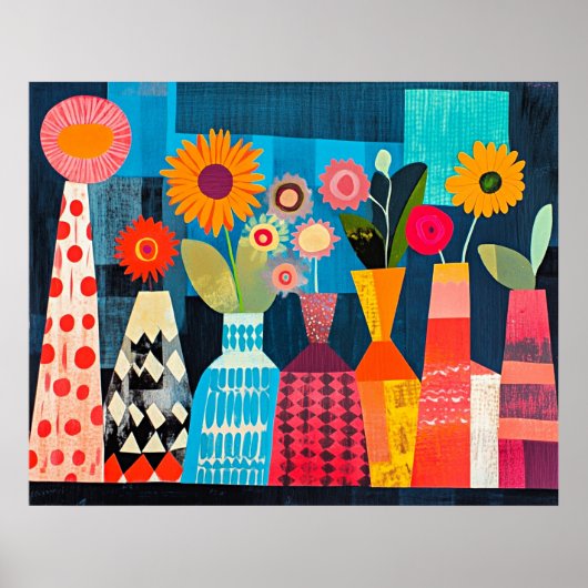 Modern Abstract Vase of Flowers Poster (Voorkant)