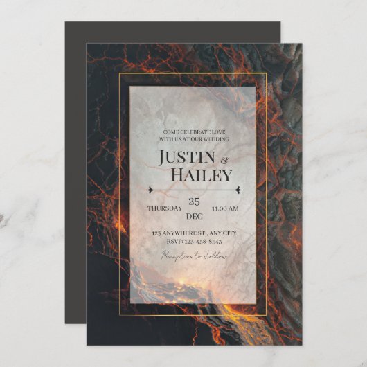 Modern Abstract Volcanic Magma Gilded Wedding Kaart (Voorkant / Achterkant)