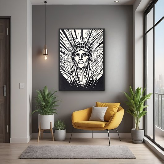 Modern Abstract Vrijheidsbeeld Line Art Poster