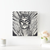 Modern Abstract Vrijheidsbeeld Line Art Vierkante Klok (Huis)