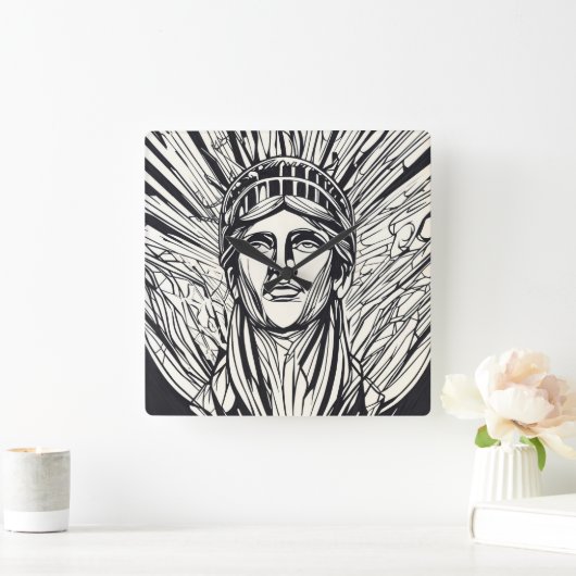 Modern Abstract Vrijheidsbeeld Line Art Vierkante Klok (Huis)