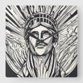 Modern Abstract Vrijheidsbeeld Line Art Vierkante Klok (Voorkant)