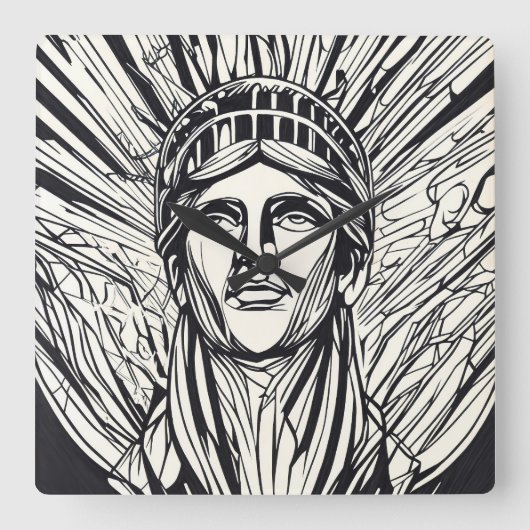 Modern Abstract Vrijheidsbeeld Line Art Vierkante Klok (Voorkant)