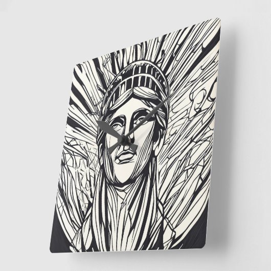 Modern Abstract Vrijheidsbeeld Line Art Vierkante Klok (Hoek)