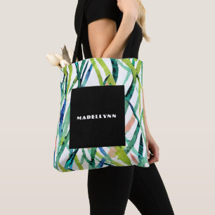 Modern Abstract Waterverf Blad Monogram Tote Bag