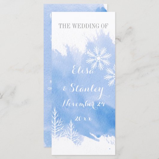Modern abstract waterverf blauw huwelijksprogramma programmakaart (Voorkant / Achterkant)