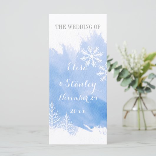 Modern abstract waterverf blauw huwelijksprogramma programmakaart (Staand voorkant)
