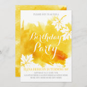 Modern abstract waterverf geel verjaardagsfeestje kaart (Voorkant / Achterkant)