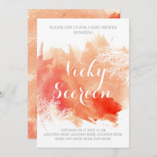 Modern abstract waterverf koraalrif baby shower kaart (Voorkant / Achterkant)