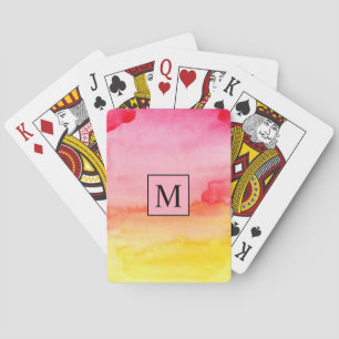 Modern Abstract Waterverf Patroon met Monogram Pokerkaarten