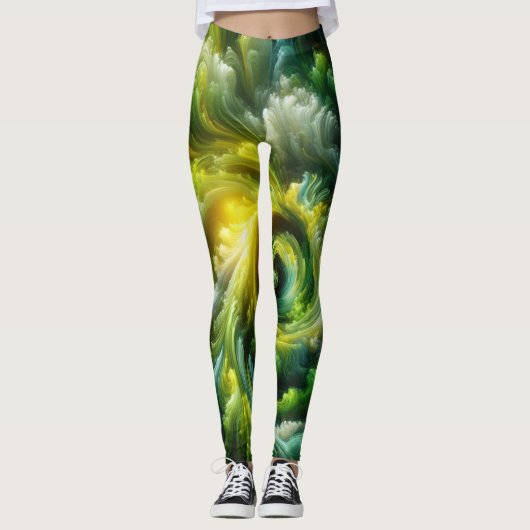 Modern Abstract wervelend helder groen Leggings (Voorkant)