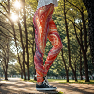 Modern Abstract wervelend roze en zalm Leggings